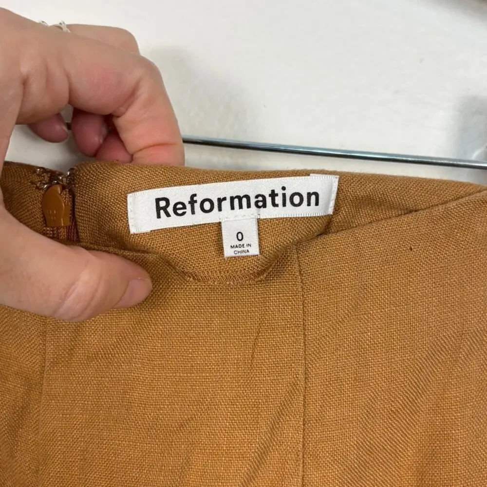 Reformation Knit Linen Mustard Brown Straight Leg Lightweight Pants 0
